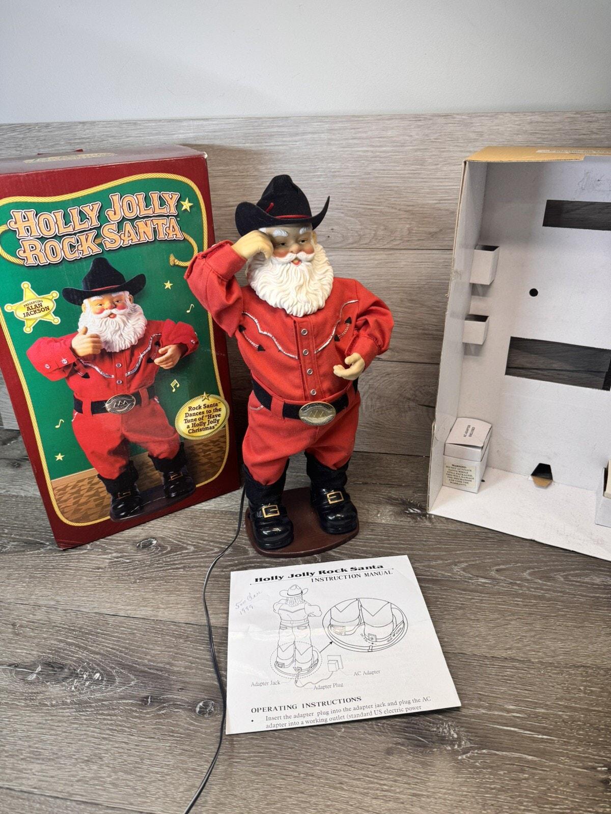 1999 Holly Jolly Rock Santa Animated Dancing Singing Cowboy Alan