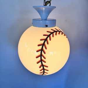 Vintage 1990s Swag Plug In Baseball Hanging Light Original Softball 10” Diameter