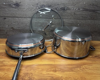 Emeril 3Qt All Clad Copper Core Saute Pan & 6 Qt stock pot  ~ same lid fit both