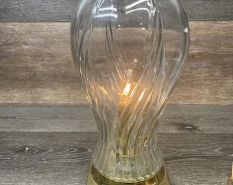 Vintage Electric Hurricane Accent Lamp 12” Tall Glass And Brass Base