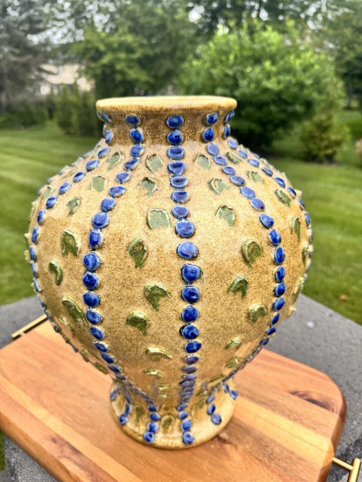 Vintage ND Dolfi Italy Maiolica Golden Honey Textured Dot Vase