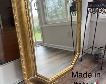 Ornate Gold Gilt Wood Frame Mirror: Hollywood Regency Decor (41” X