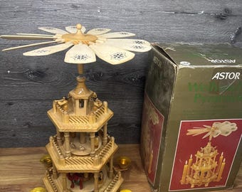 VTG Astor German 3-Tier Christmas Pyramid Wood Carousel 18" Weihnachts Pyramid