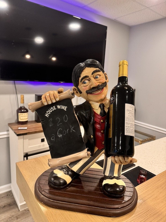 Peter Mook Signed Waiter Wine Holder Restaurant Style Statue 18