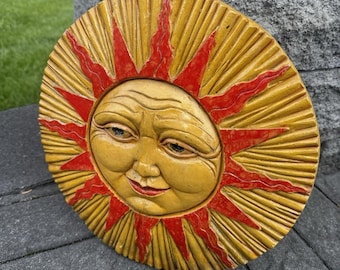 Vintage 1994 Goose Creek Sun Face Wall Plaque 14” Celestial Garden Decor 6.2 lbs