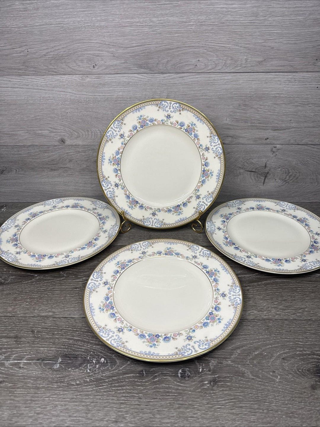 英国製　廃盤　ミントン AVONLEA 　20.5cmプレート 6枚セット　金彩 Minton Avonlea Royal Doulton Gold Trim Blue Scrolls Dinner Plates