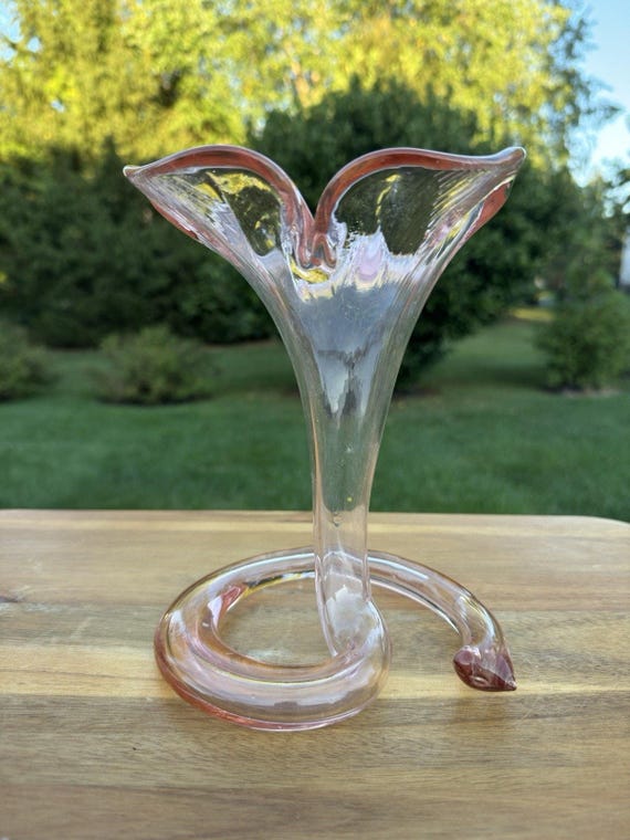 Vintage 1970 Murano Glass Pink Cornucopia Vase Trumpet Sculpture