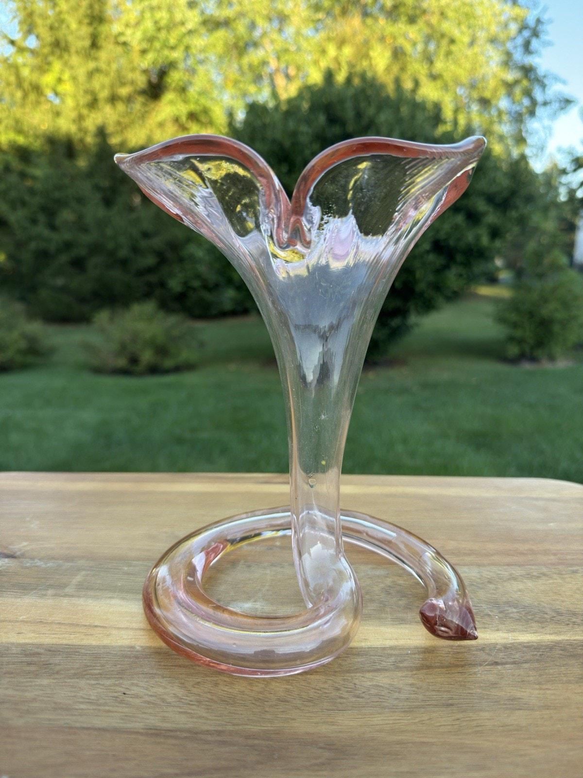 Vintage 1970 Murano Glass Pink Cornucopia Vase Trumpet Sculpture