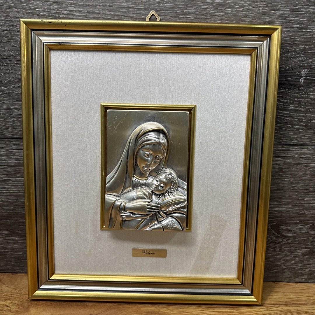 Valenti Italy Sterling Silver Madonna and Child Raised Relief Framed ...