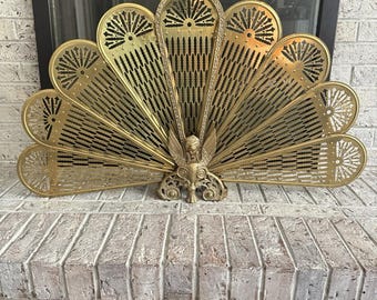 Ventilador de chimenea plegable de latón vintage estilo grifo pavo real 25x37
