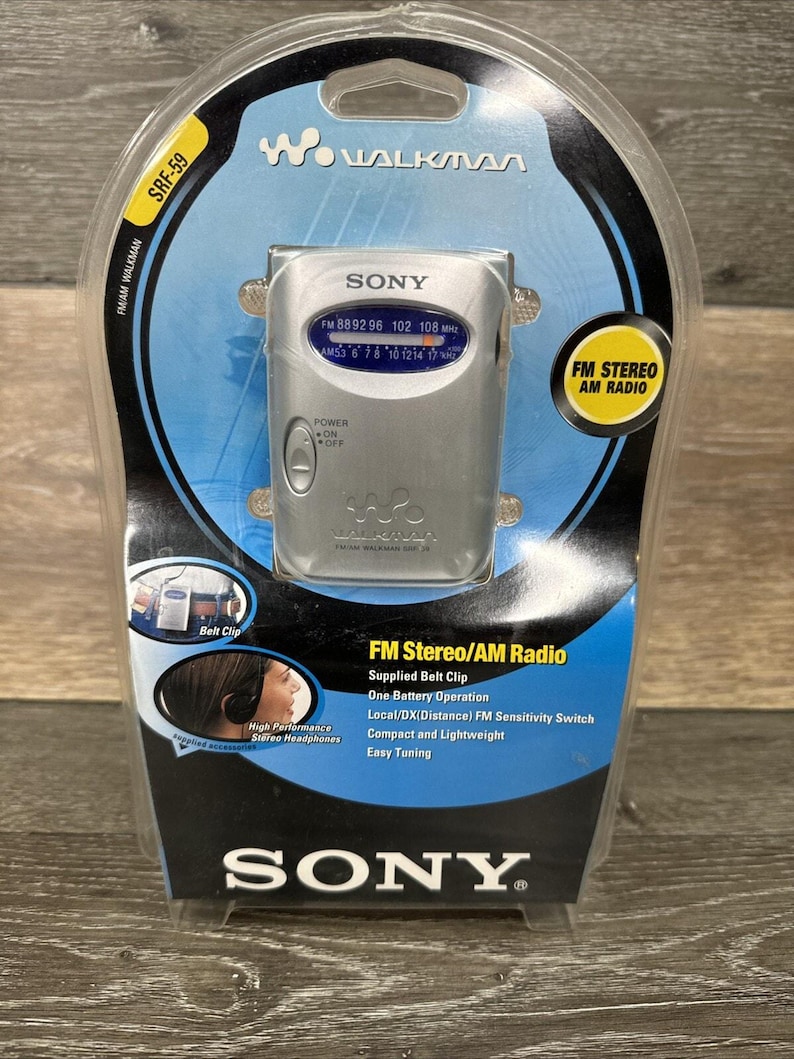Sony SRF-59 AM/FM radio walkman argent avec casque/pince ceinture - image 2