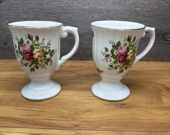 Royal Albert OLD COUNTRY ROSES Gold Trim Fluted Mugs 5.25” ~set Of 2