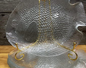 レトロなフランスのARCOROC透明ガラス製魚皿4枚、英国追跡付き配送料 