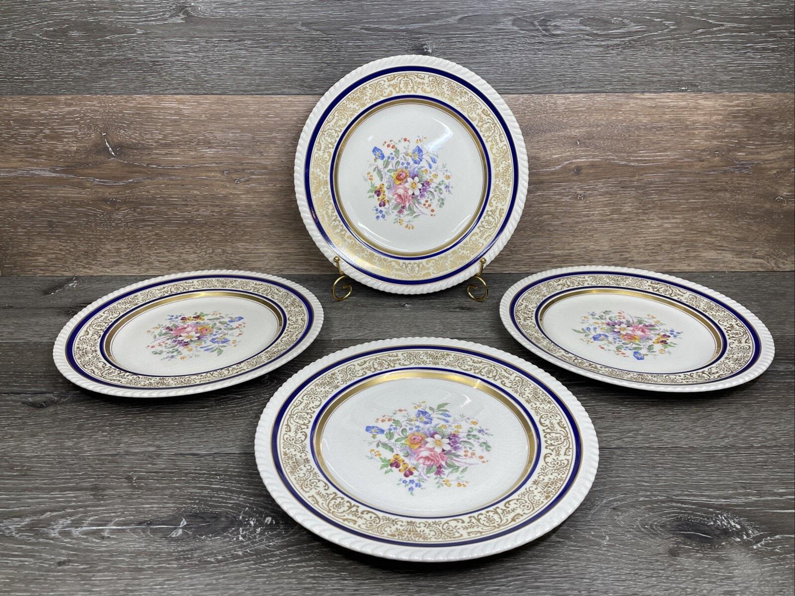 4 Johnson Brothers Old English Flowers Rope Edge Colbalt Blue Gold