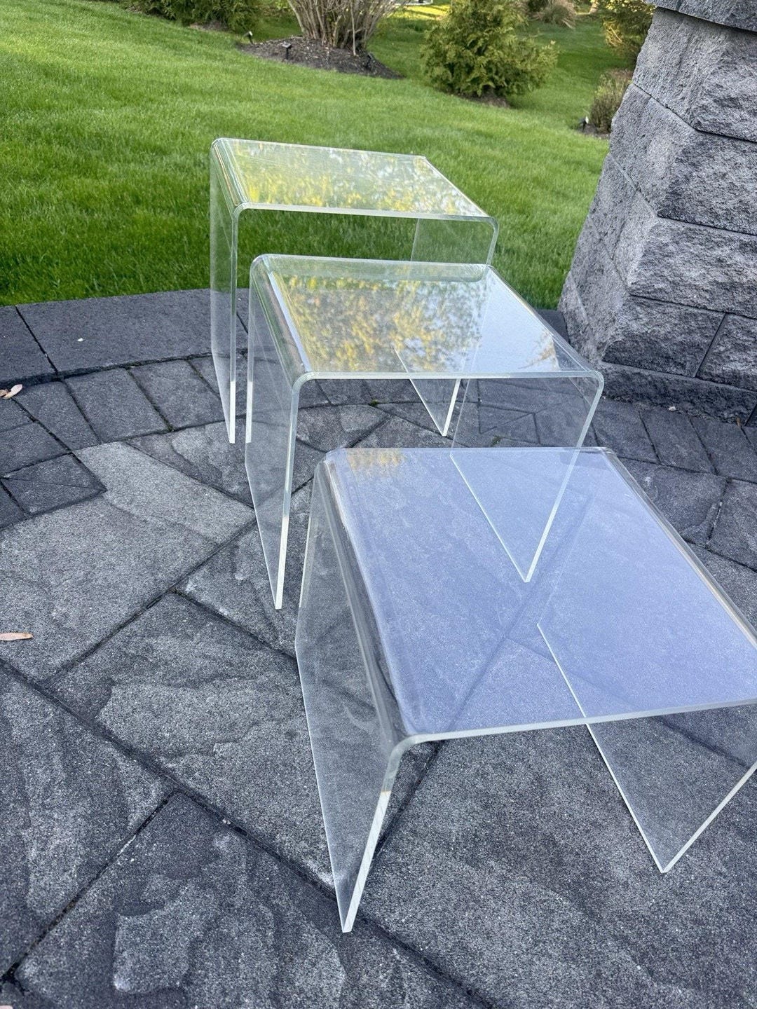 Lucite Table Translucent VTG Hollywood Regency Clear Lucite Nesting Tables Side or End Tables ...