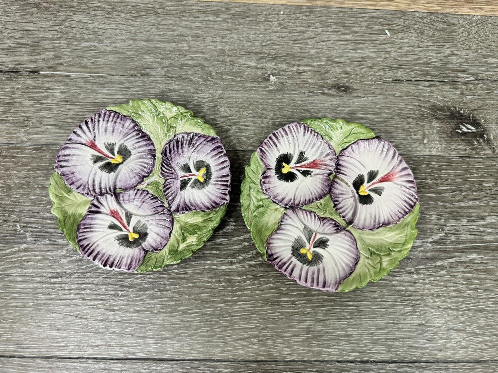 Vtg. Fitz and Floyd Pansy Parade Purple April Pansies 6” Saucer