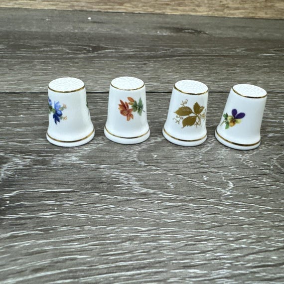 Royal Adderley Bone China Sewing Thimble with Flowers 22kt Gold ~set Of 4