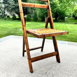 ヴィンテージ ミッドセンチュリー 竹製ラタン折りたたみチェア ボヘミアン トロピカル 35x18インチ