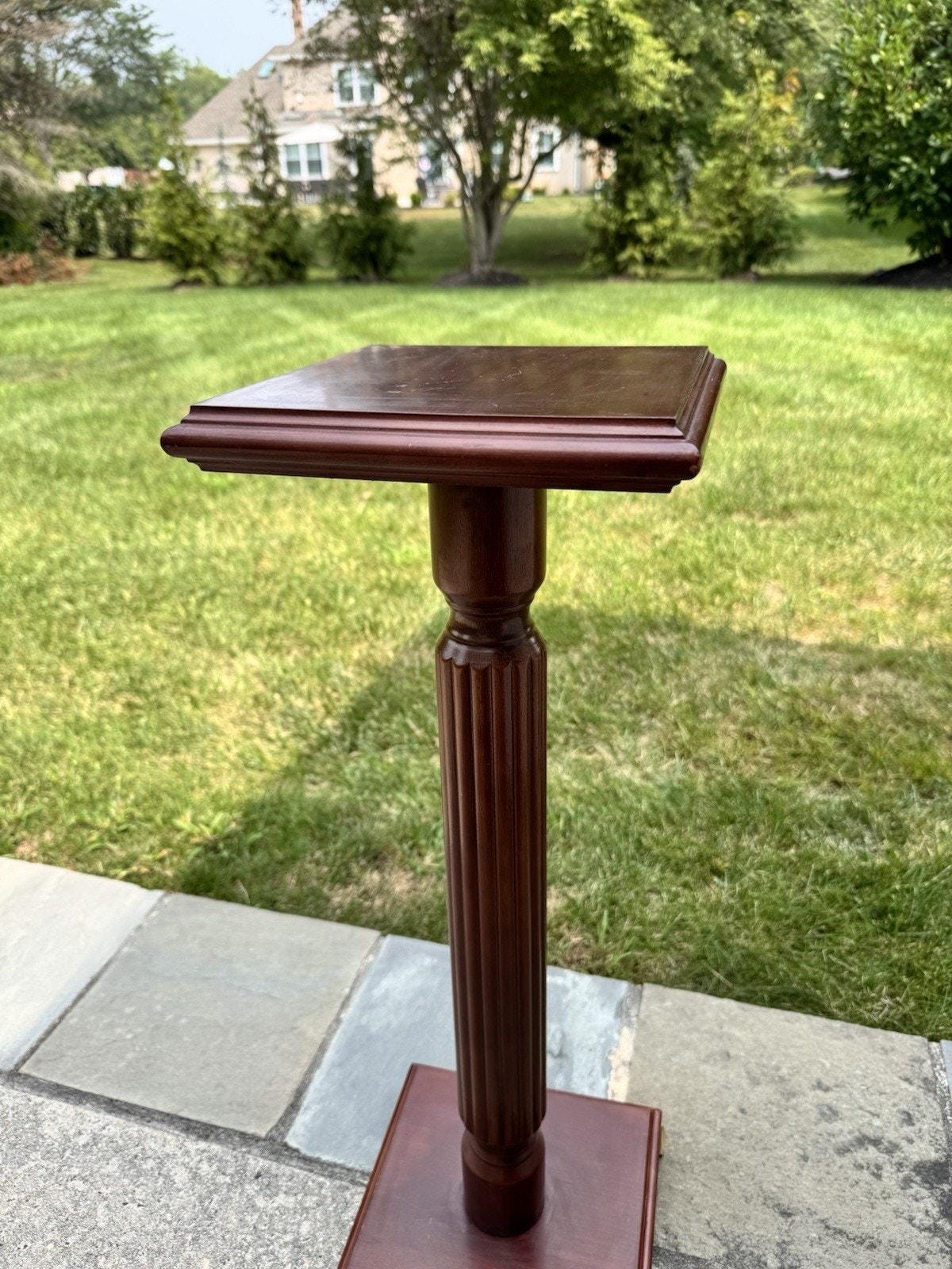 Vintage Bombay Company Wood Pedestal Plant Stand Brass Footed H28