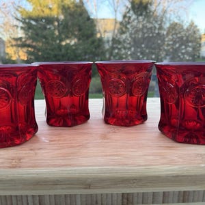 Fostoria-muntglas robijnrood 8oz ouderwetse bekers Lowball 3-7/8"~ Set van 4"