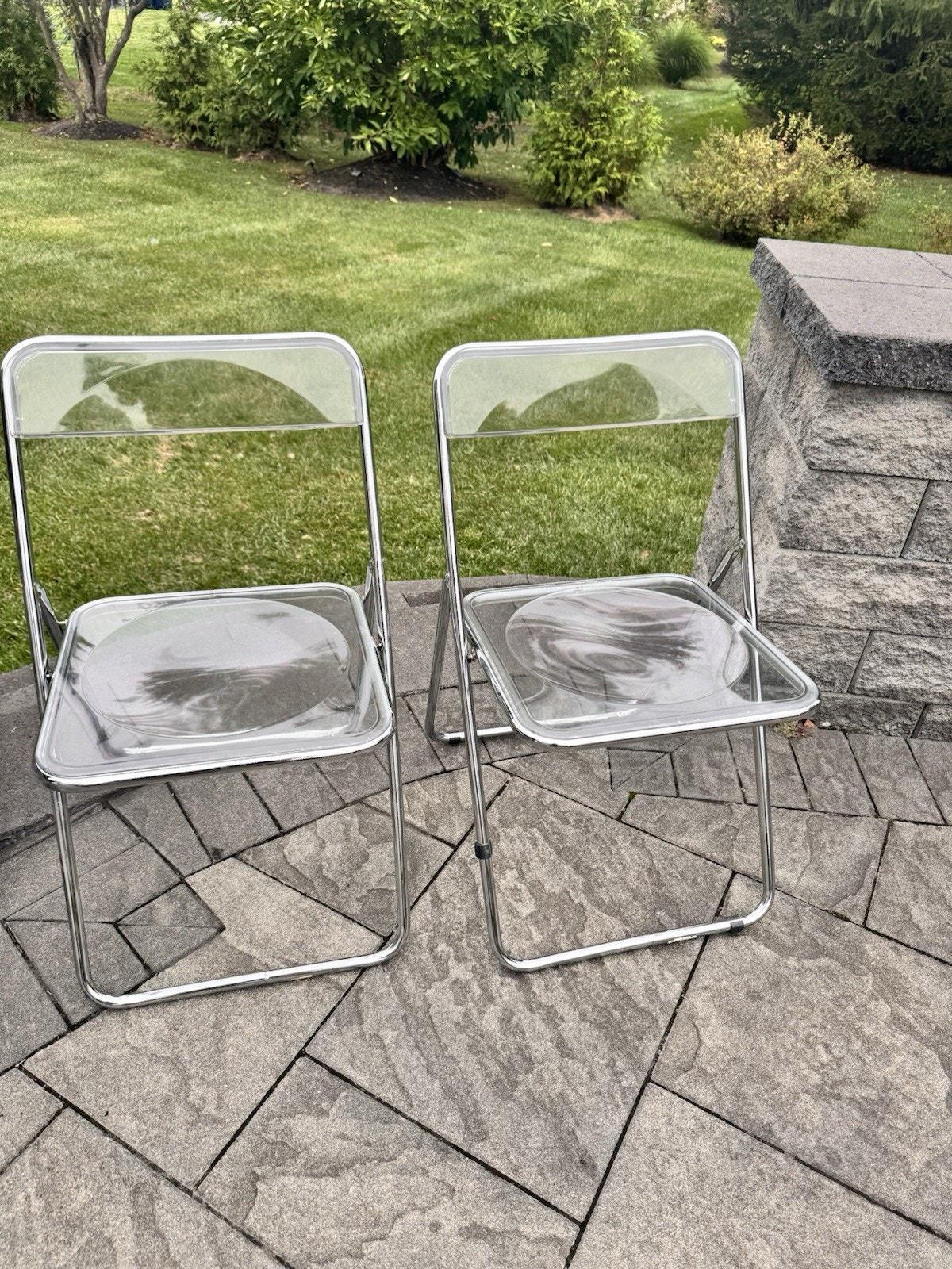 1970s アンティーク フレンチハリウッドスタイル アクリルガラス 折チェア 1970s Italian MCM Clear Acrylic Lucite Chrome Folding Chairs~set