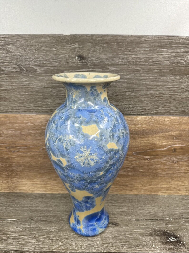 Vintage Porcelain Vase Blue Crystalline Glaze Vase 13.5” Tall - Etsy