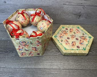 Paper Mache Christmas Balls set of 12 balls. With matching box churbs
