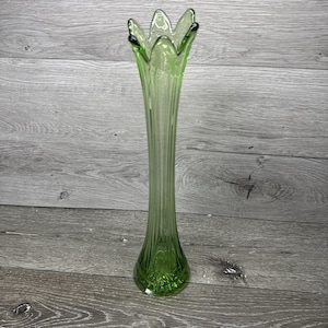 VTG L. E. Smith Grüne Avocado MCM Kunst Glas Vase 15,5 'Hoch