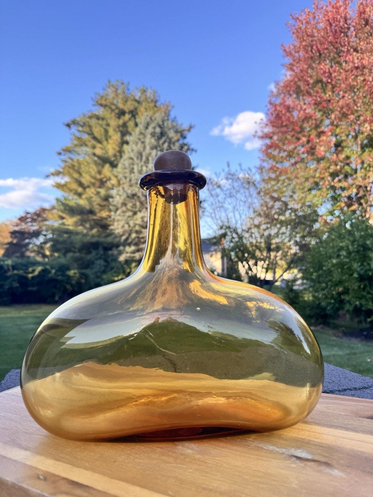 工芸品 MCM Decanter MCM アンバーガラス デキャンタボトル ストッパー付き イタリア製