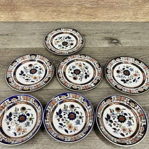 Japanese Nikko Double Phoenix Ironstone Imari Pattern Desert Plate & Bowl ~7 Pc