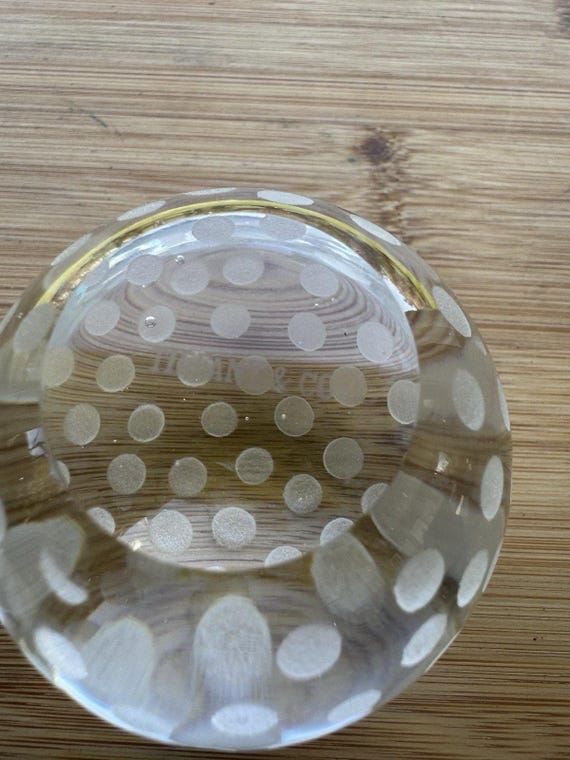 TIFFANY & CO Crystal Golf Ball Paperweight Frosted Dimple Art