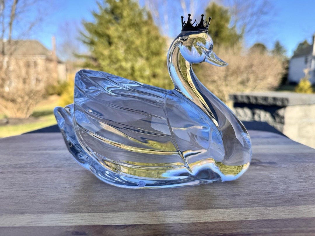 1984 Franklin Mint Crystal Swan Made in France Sterling Crown 8.5