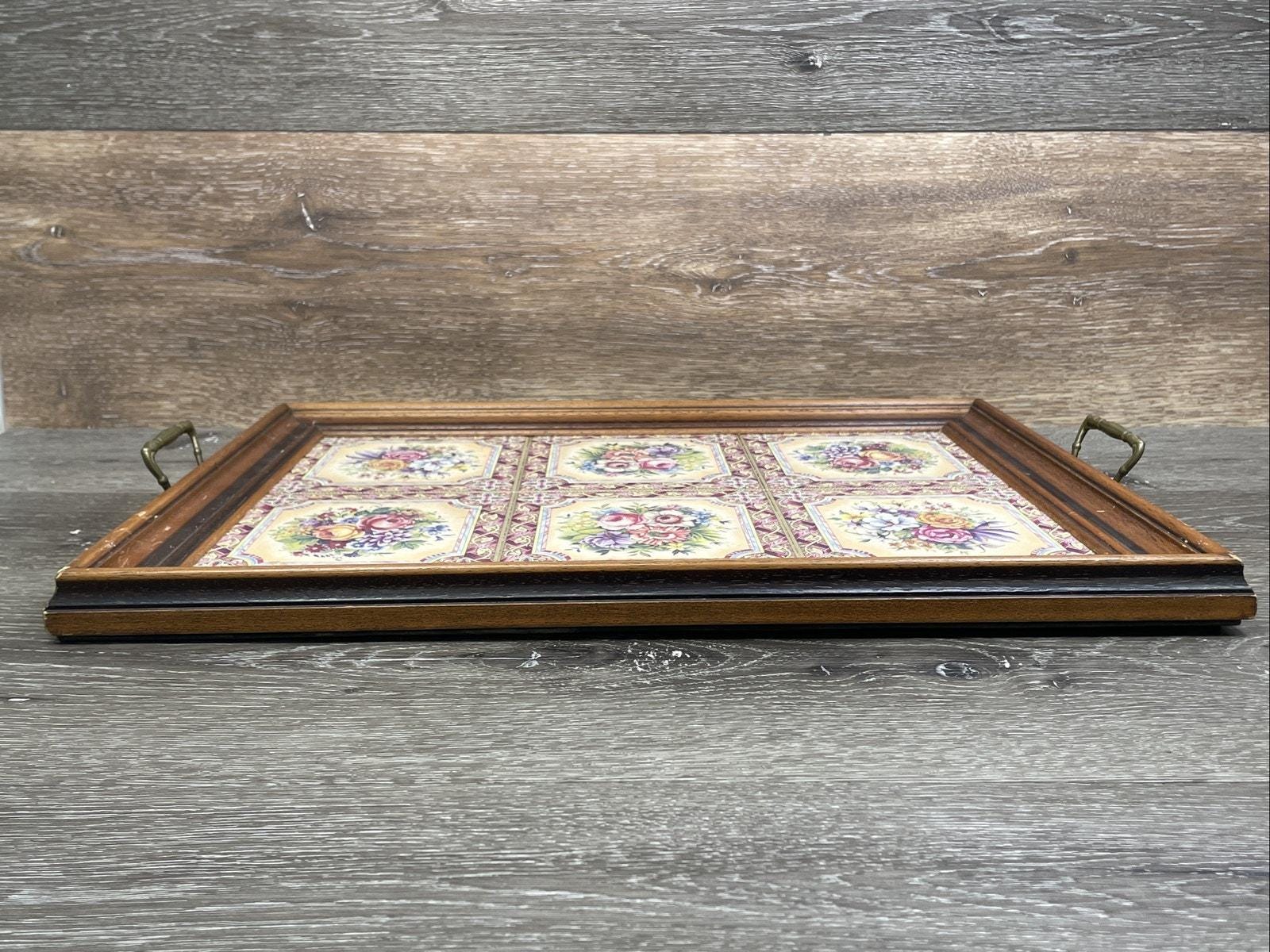 VTG Tilecrafts Victorian Floral Tea Tray 6 Tiles Staffordshire