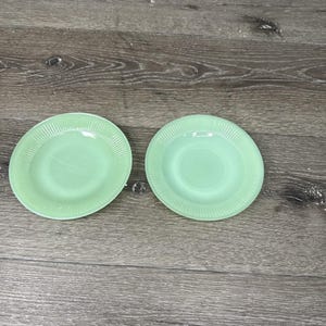 Vintage Fire King Jadeite Ribbed Saucers 5.75&quot; ~Set of 2
