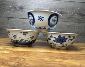 Bol de porcelana japonesa para donburi, sopa de fideos soba udon, color azul y blanco, sometsuke ~3 piezas