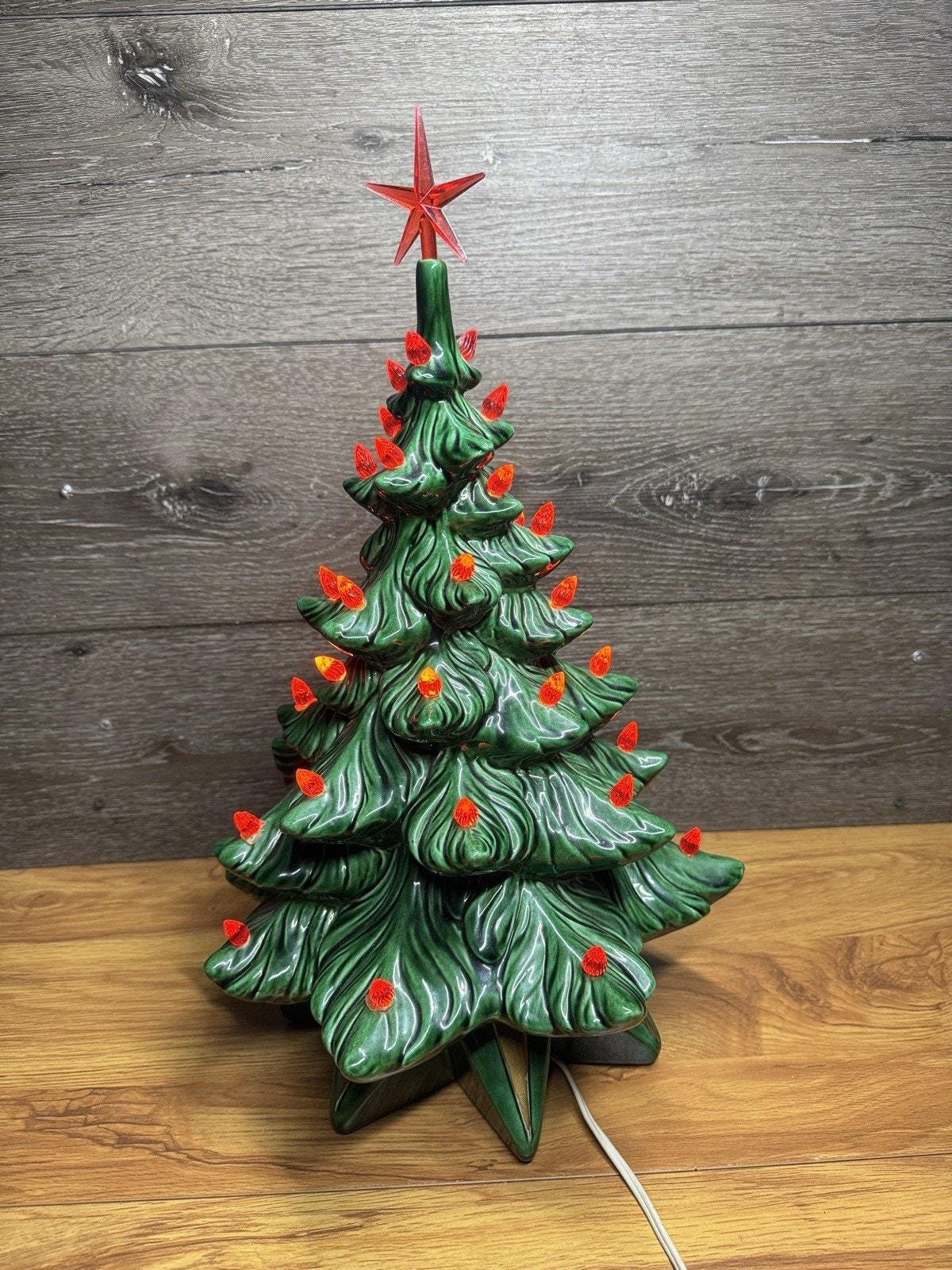 Vintage 1970s Atlantic Mold Ceramic Christmas Tree 18” Star Base