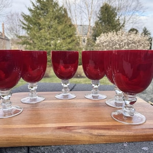 Zrike Camelot Red Water Glasses 6-5/8” Clear Bulbous Stem 16 Oz ~Set Of 6
