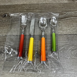 Fiesta Ware 4 Piece Flatware Serving Set Multi Color Fork Spoon Knife