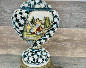 テーブルランプ イタリア製 Capodimonte セラミック、シルク イカット