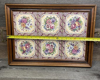 VTG Tilecrafts Victorian Floral Tea Tray 6 Tiles Staffordshire