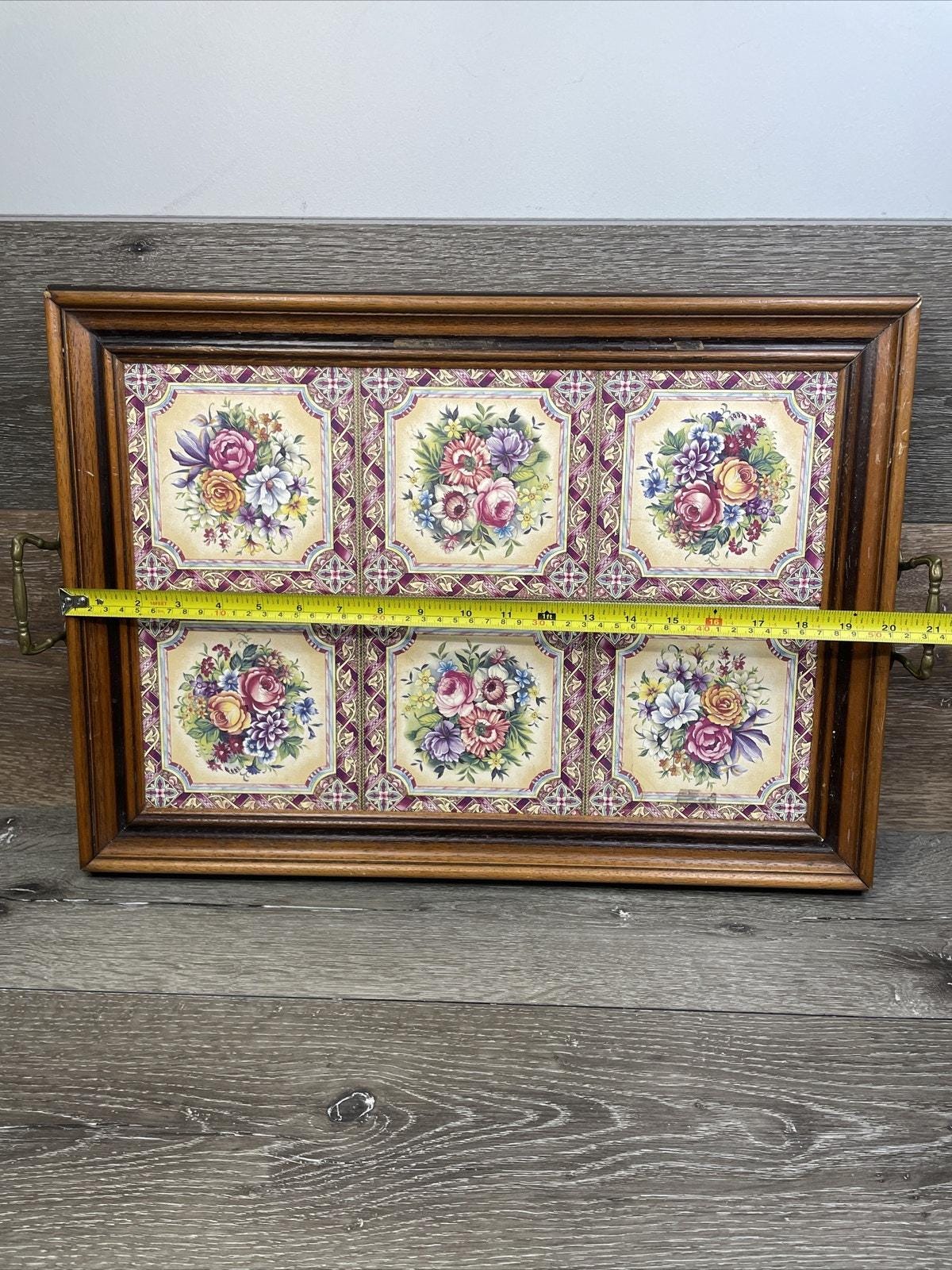 VTG Tilecrafts Victorian Floral Tea Tray 6 Tiles Staffordshire