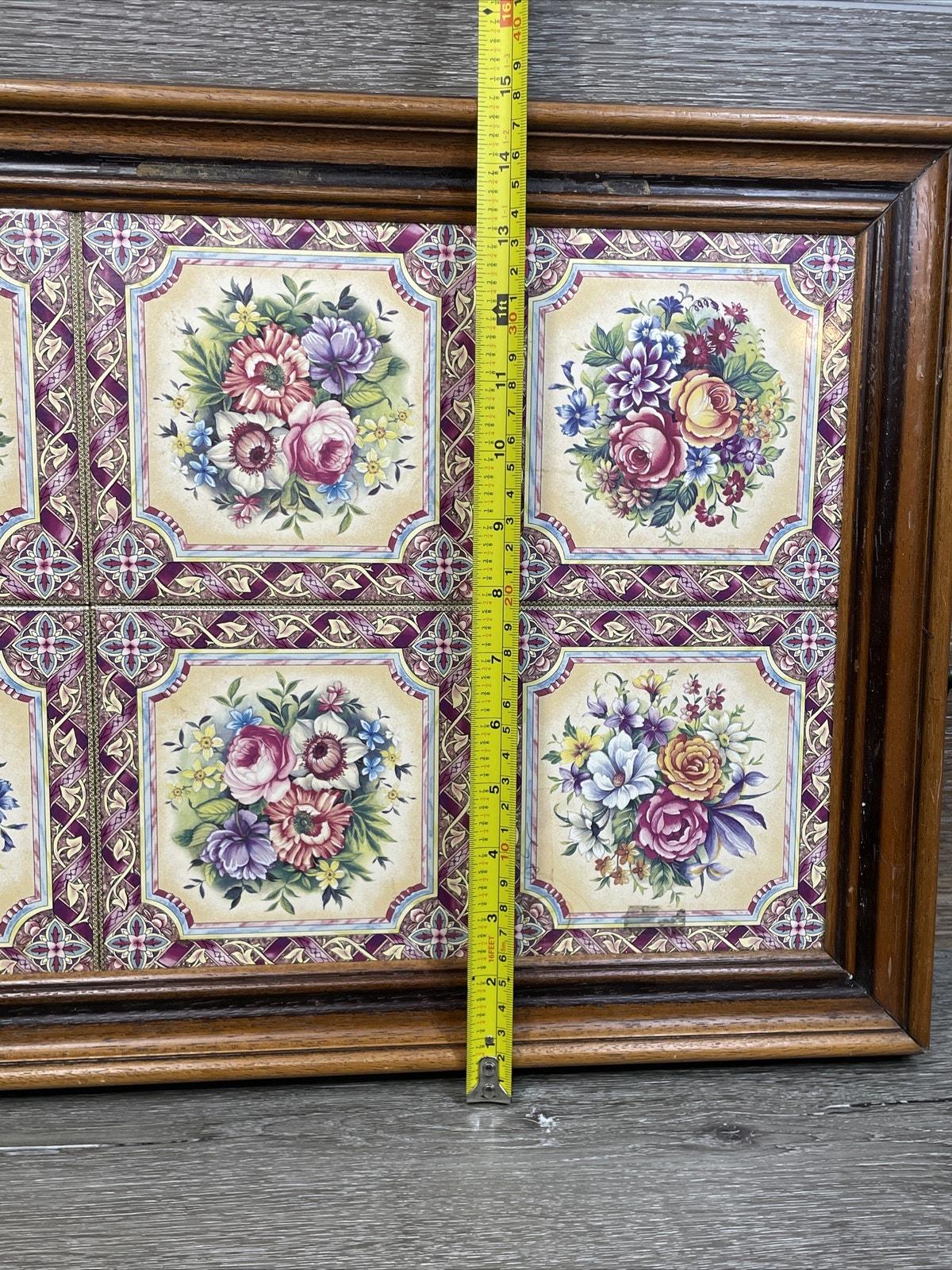VTG Tilecrafts Victorian Floral Tea Tray 6 Tiles Staffordshire