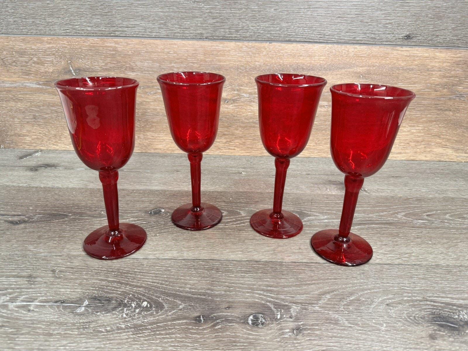 Lot De 7 Gobelets à Vin Superposables Argentés En Verre Rouge Canneberge - Occasion