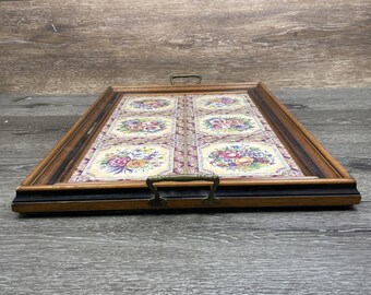 VTG Tilecrafts Victorian Floral Tea Tray 6 Tiles Staffordshire