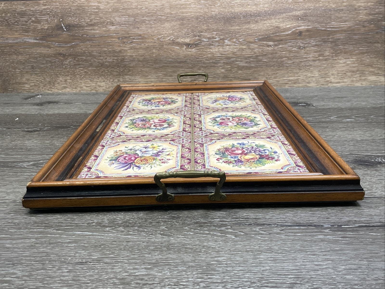 VTG Tilecrafts Victorian Floral Tea Tray 6 Tiles Staffordshire