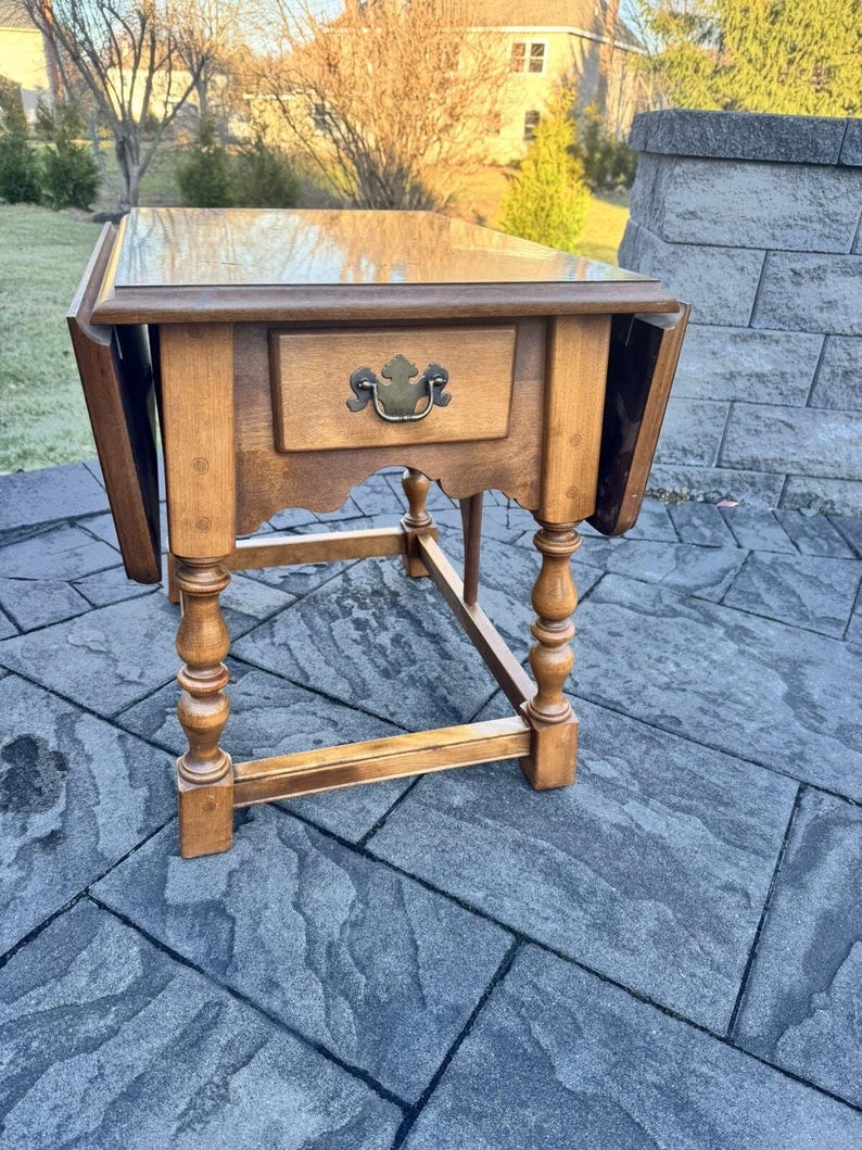 Vintage Ethan Allen Nutmeg Maple Drop Leaf Table With Drawer L34 ...