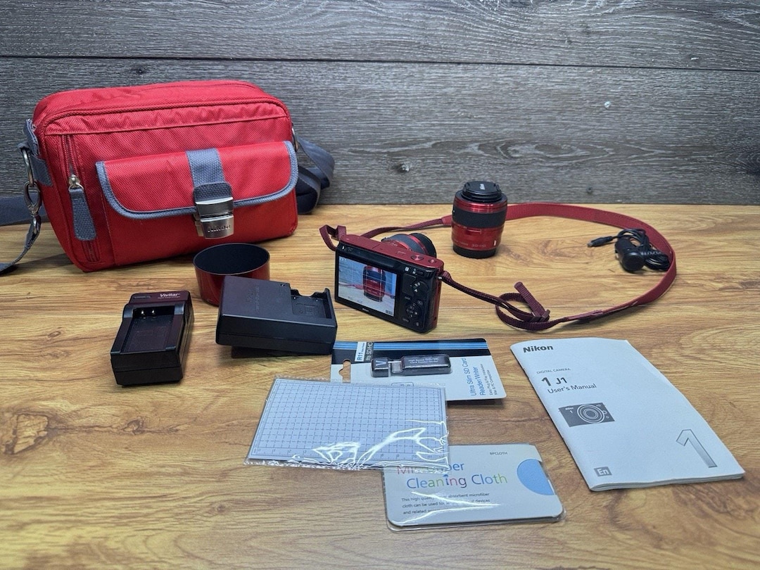 Red Camera Mirror Less Nikon 1 J1 Mirrorless Camera Red Dual Lens Kit (10-30mm & 30-110mm ...