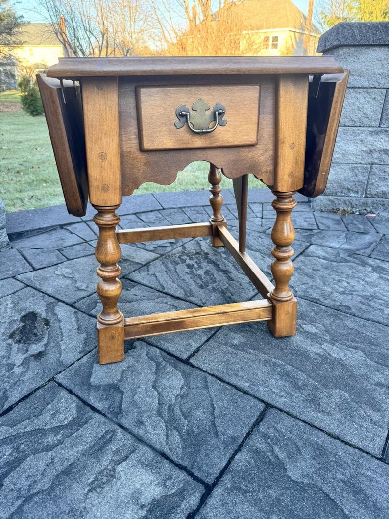 Vintage Ethan Allen Nutmeg Maple Drop Leaf Table With Drawer L34 ...