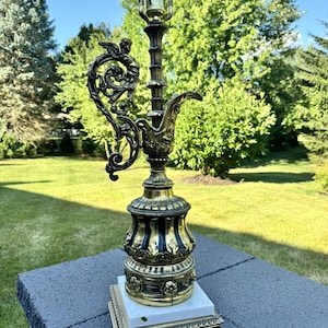 VTG Hollywood Regency Cherub Italian Table Lamp Brass Marble Base 33” Tall