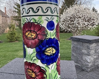 Soporte para paraguas de cerámica pintada a mano, estilo mayólica española vintage, 47 cm (18,5 pulgadas)